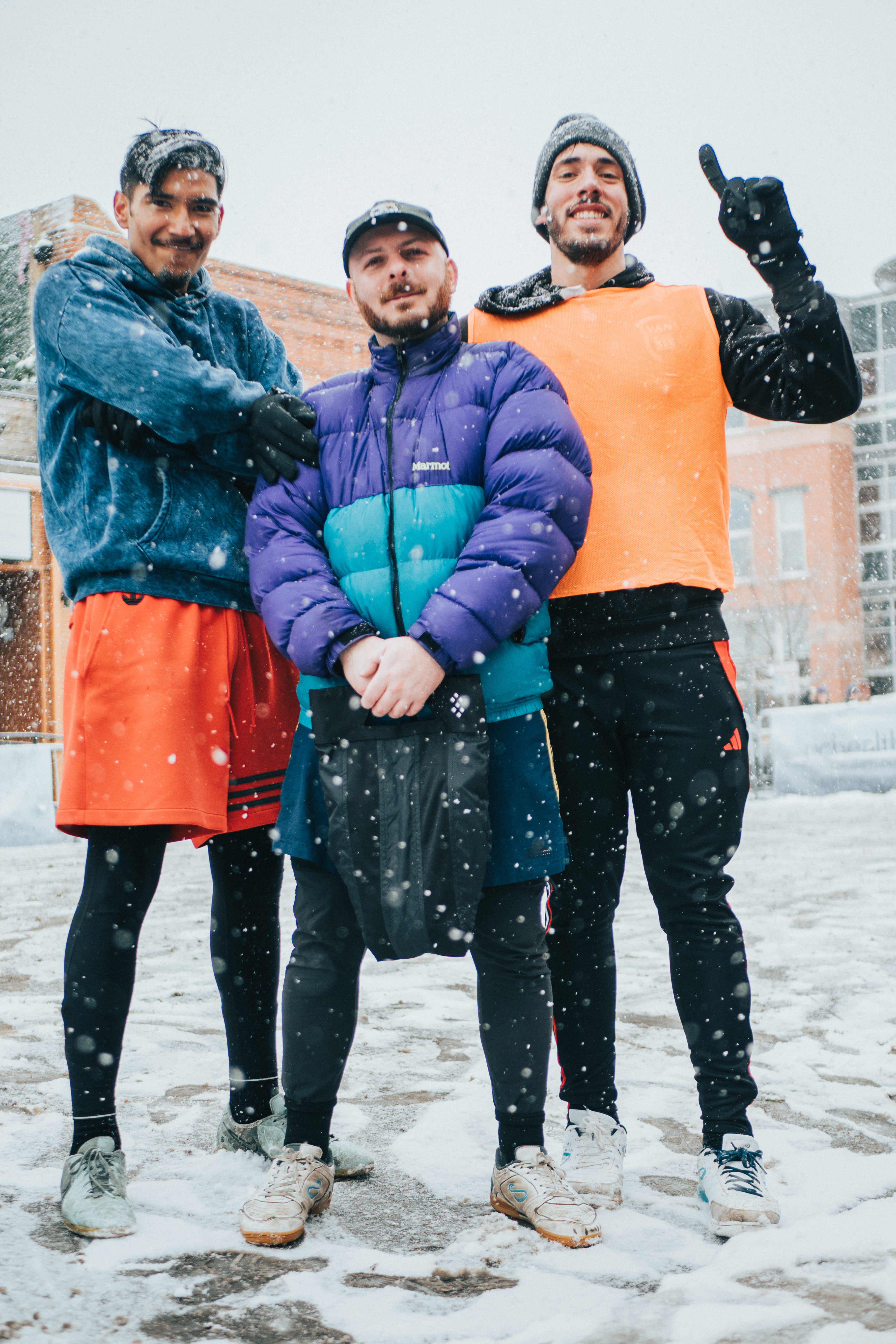Bare Bones players posing in the snow