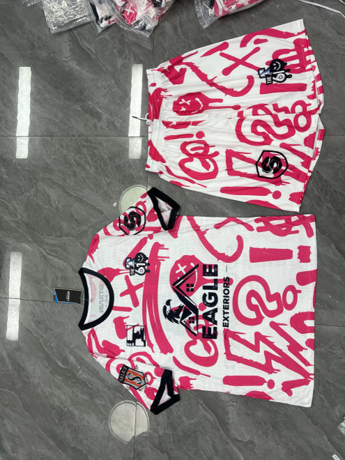 Finished white and pink graffiti custom jersey and shorts set